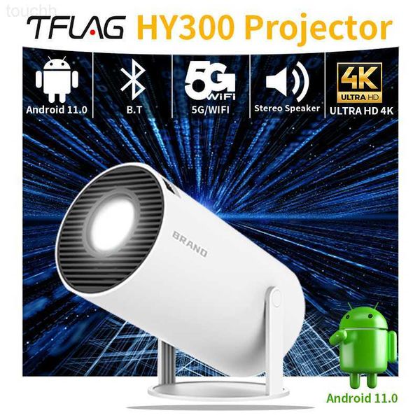 Projetores hy300 projetor TFlag 4K Android Wifi Mini Bluetooth LCD portátil não T4 / T2 200Ansi 1 + 8GB Projetor Home Theater para Home Office L231127