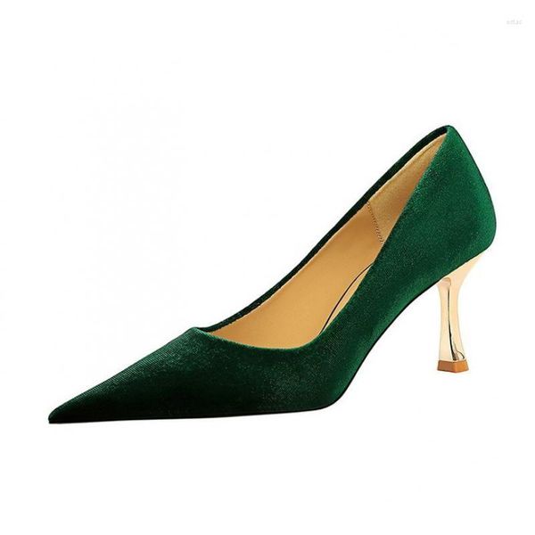 Elbise ayakkabı ziyafet parti yeşil yüksek topuklu metal topuk kadın pembe pompalar için sivri