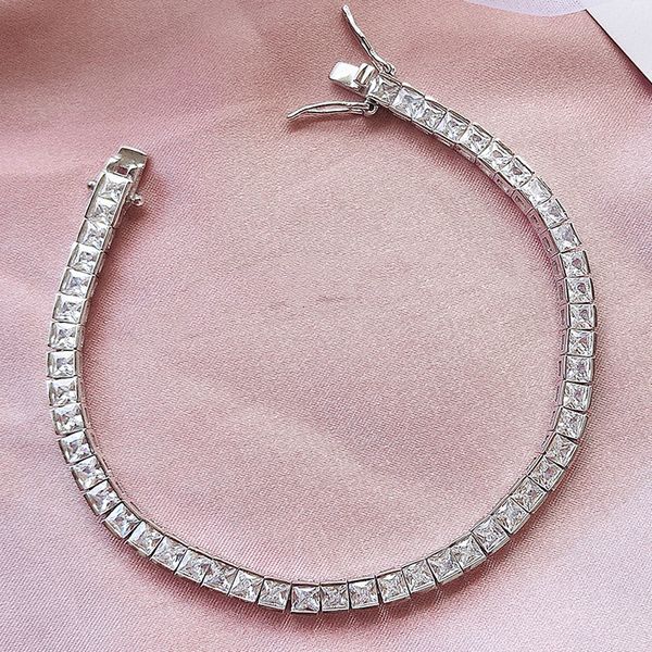 Charme pulseiras vintage princesa corte laboratório diamante bangle pulseira 14k ouro noivado pulseiras de casamento para mulheres nupcial tênis festa jóias 230921