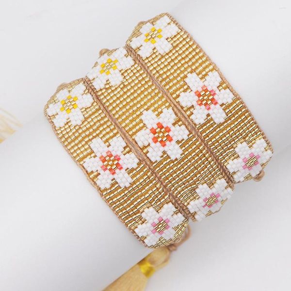 Bracciale con perline filo 3 fiori Originalità tessitura a mano Boemia regolabile moda semplicità modello perline di riso