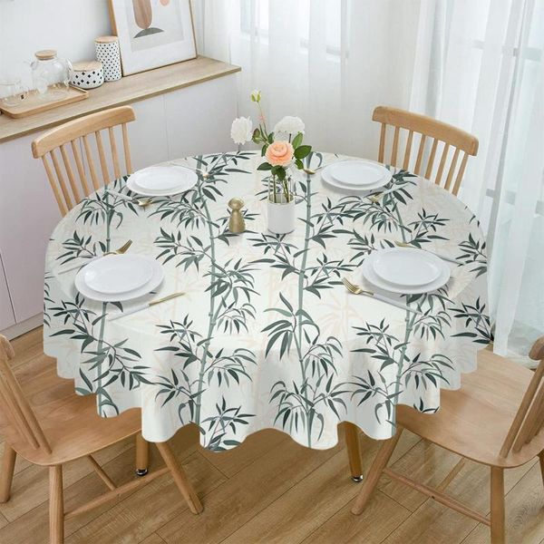 Toalha de mesa de bambu estilo chinês, toalha de mesa à prova d'água simples de primavera, decoração redonda para cozinha, casamento, casa e sala de jantar