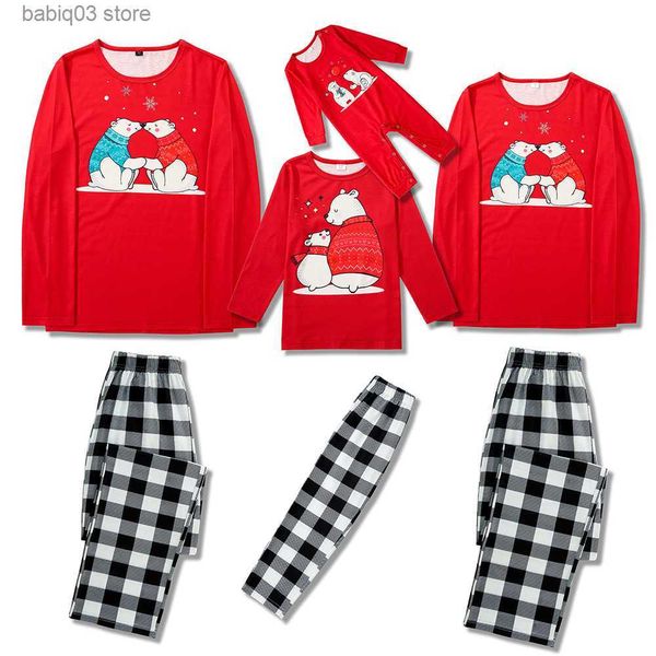 Passende Familienoutfits 2023 Neujahrskleidung Familie Weihnachten Passende Outfits Cartoon Bärendruck Weiche Pyjamas Set Eltern-Kind-Nachtwäsche Babyspielanzug T230921