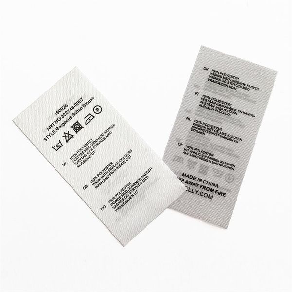 Satinband-Pflegeetikettendruck 1000 Stück Satinband mit schwarzer Tinte auf beiden Seiten bedruckt, gerade geschnittenes Pflegewaschetikett für Kleidungsstücke231k