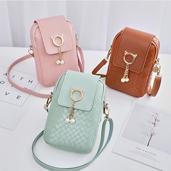 Carteiras femininas crossbody saco pérola borla telefone couro do plutônio ombro sólido casual carteira bolsa meninas moeda bolsa