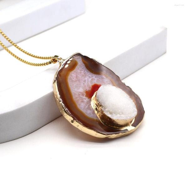 Collane con ciondolo Collana in agata di pietra naturale placcata in oro con agate druzy catena in acciaio inossidabile per gioielli da donna regali per feste