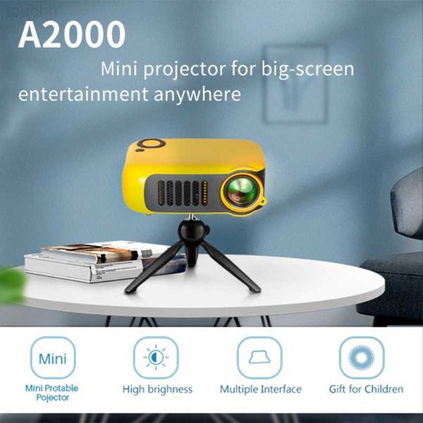 Projetores A2000 HD Projetor LED Home Theater Mini portátil 1080P 4K USB TV Filme Kids Gift Party Game Projetor com alto-falante embutido L230923