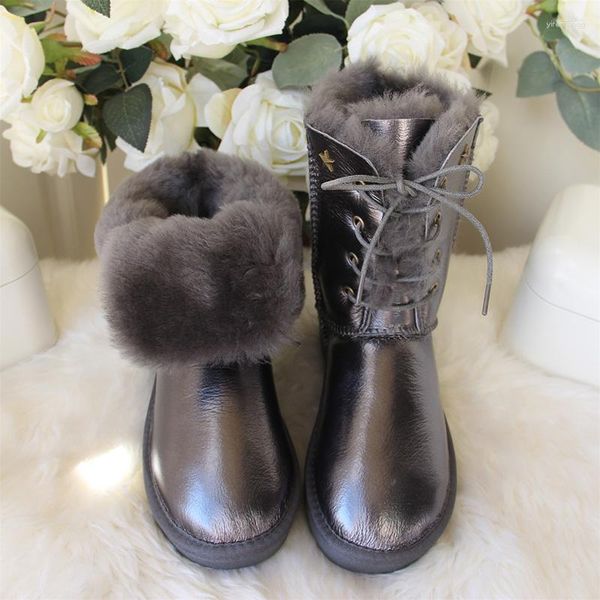 Сапоги 2023, модная зимняя обувь из натурального меха, женская зимняя обувь на шнуровке из натуральной овчины, из натуральной шерсти