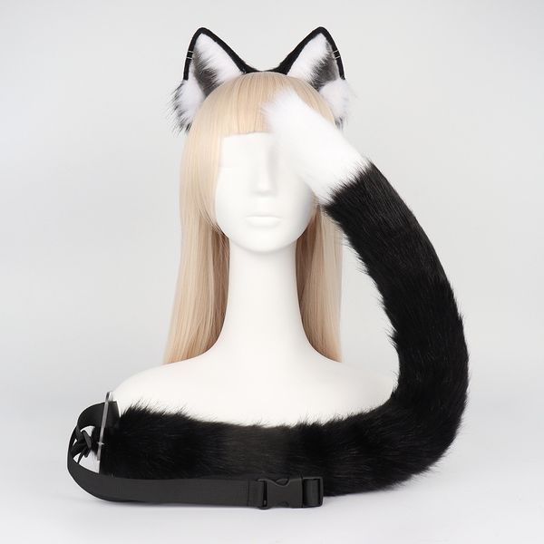 Conjunto de orelhas e cauda de gato de pelúcia simulado, suprimentos para festa de Halloween, cosplay, orelha de gato e argola de cabelo, acessórios de jogo