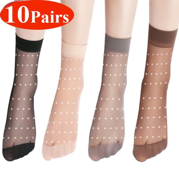 Frauen Socken 10 Paare/los Haut Farbe Dot Sexy Transparent Dünne Kristall Seide Nylon Sommer Kurze Knöchel Atmungs Eis Socke