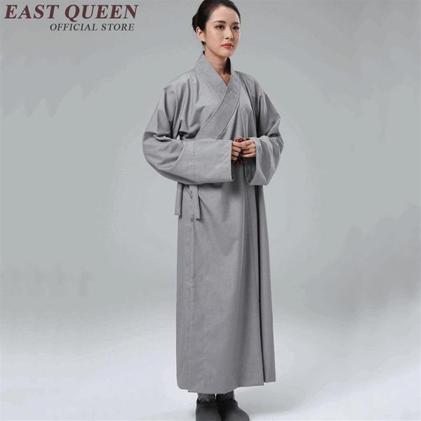 Roupas étnicas Feminino Cor Pura Monge Budista Robes Shaolin Uniforme para Senhoras Tradicional Chinês Manga Longa Cardigan KK809 Y2223