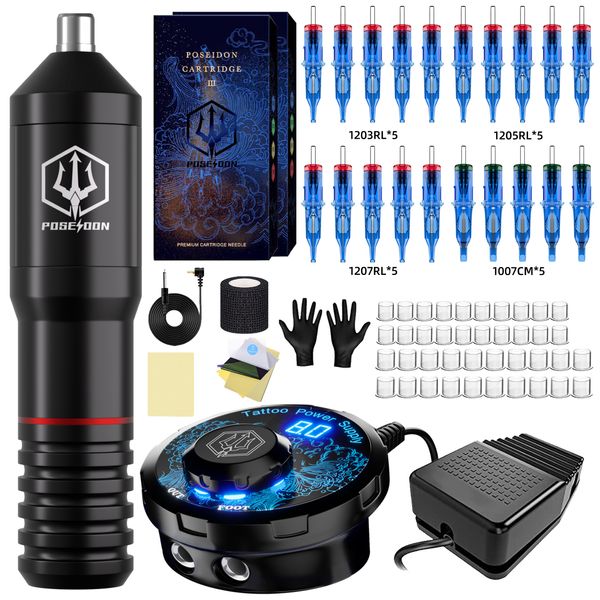 Машинка для татуировки POSEIDON Kit Pen с блоком питания RCA Интерфейс Тату-пистолет Rotary Electric 230921