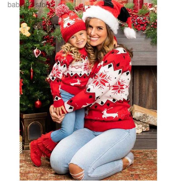 Abiti coordinati per la famiglia Mamma e figlia Abiti coordinati 2023 Nuova manica lunga O Collo maglione lavorato a maglia Maglioni per la famiglia di Natale Caldo pullover morbido Top T230921