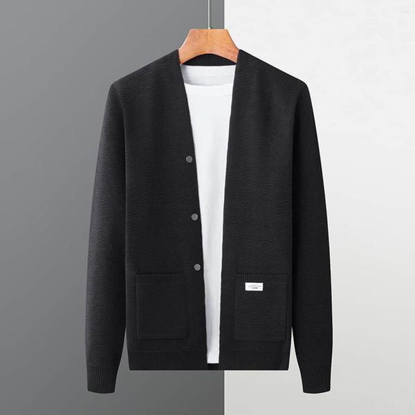 Maglioni da uomo Cardigan da uomo Marchio di moda di lusso Modello jacquard Design tascabile Logo-Patch Maschile Slim Fit Scollo a V Maglieria in lana