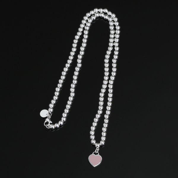 Collana con ciondolo a forma di cuore da donna, con perline rosa e blu, in argento, con catena a maglie, regalo_voghion.com
