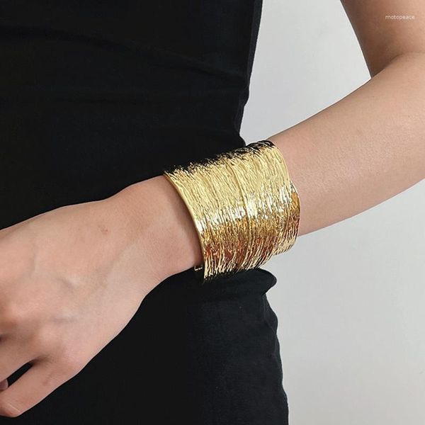 Armreif Vintage Unregelmäßige Metallstruktur Weit Offene Armbänder Armreifen Für Frauen Vergoldeter Übertriebener Klobiger Verstellbarer Schmuck