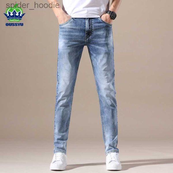 Herren Jeans OUSSYU Marke Kleidung Jeans Männer Hohe Qualität Stretch Hellblau Denim Mode Plissee Retro Tasche Dünne Hosen Hosen 28-40 L230921