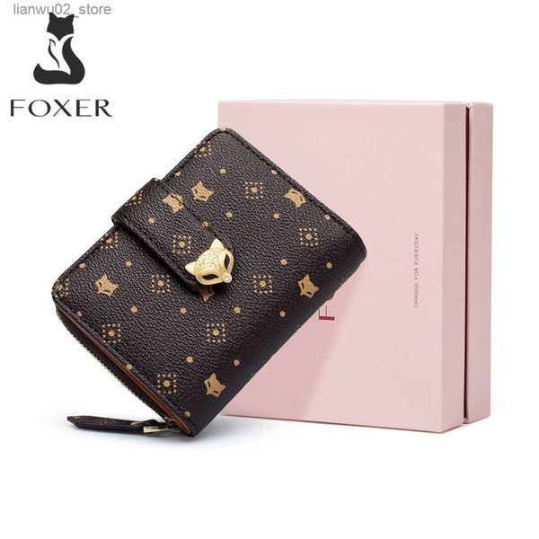 Geldklammern FOXER Frauen Mode PVC Leder Kurze Brieftasche Monogramm Unterschrift Kartenhalter Weibliche Geldbörse Bifold Dame Kleine Kupplung Geld Tasche Q230921