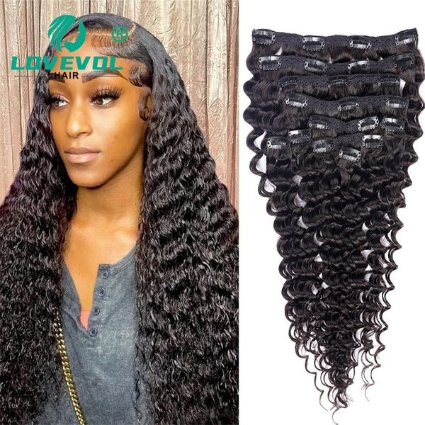 Lace LOVEVOL Deep Wave Clip-in-Haarteil, Echthaar, 120 g, 10 Stück, mit 22 Clips, 9A-Doppeleinschlag, 230920