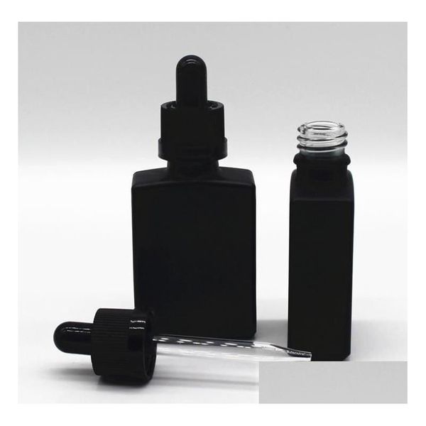 Bottiglie di imballaggio All'ingrosso 30 ml di vetro smerigliato nero Contagocce reagente liquido Olio essenziale quadrato per bottiglia Oli di fumo E liquidi Fiale Dhjts