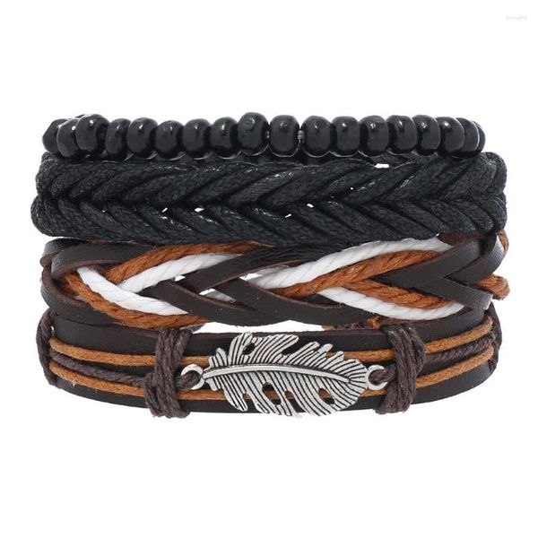 Pulseira estilo vintage literário padrão tecido à mão DIY pulseira masculina multicamadas ornamento de combinação de quatro peças