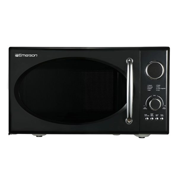 Emerson 0,9 Cu Ft, 800 W Retro-Mikrowellenherd in Schwarz mit Grill