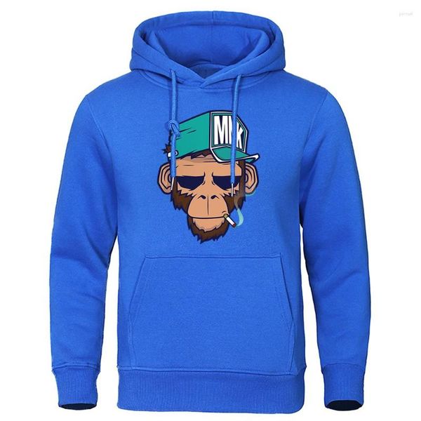 Felpe con cappuccio da uomo Personalità in stile europeo americano Felpa con cappuccio da scimmia fumante Moda uomo Felpa allentata Casual in pile Streetwear