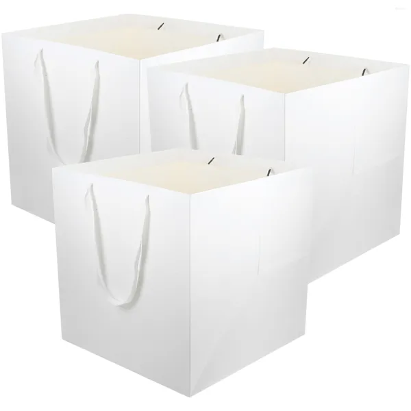 Envoltório de presente 3 pcs branco imprensa saco papel xl quadrado buquê caixas para presentes dando flores