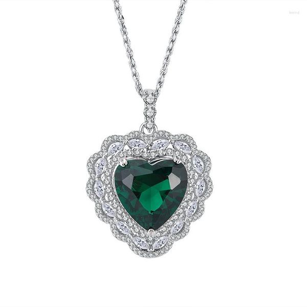 Ketten Modetrend S925 Silber eingelegt 5A Zirkon Damen Persönlichkeit Farbe Schatz voller Diamant Anhänger Herzform