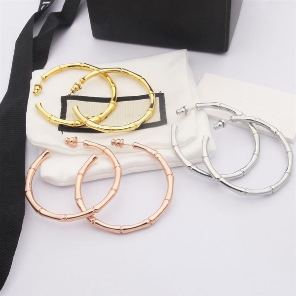 Mode Frauen Bambus Gelenke Ohrringe Luxus Designer Hoop Ohrring 18 Karat vergoldet Rose Gold Goldene Damen Ohrstecker Schmuck 3Color252g