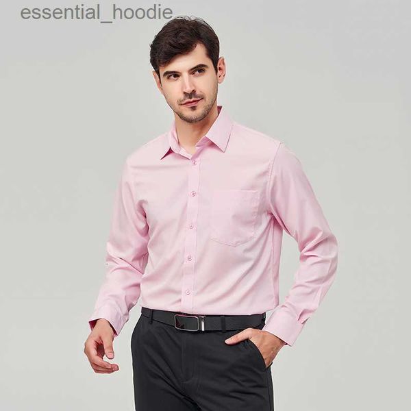 Erkekler Elbise Gömlek 2023 Yeni Düz Renk ABD Boyutu Dört Taraflı Elastik Kırışıklık Karşıtı Erkekler Business Rahat Uzun kollu İnce Sosyal İş Beyaz Gömlek L230921