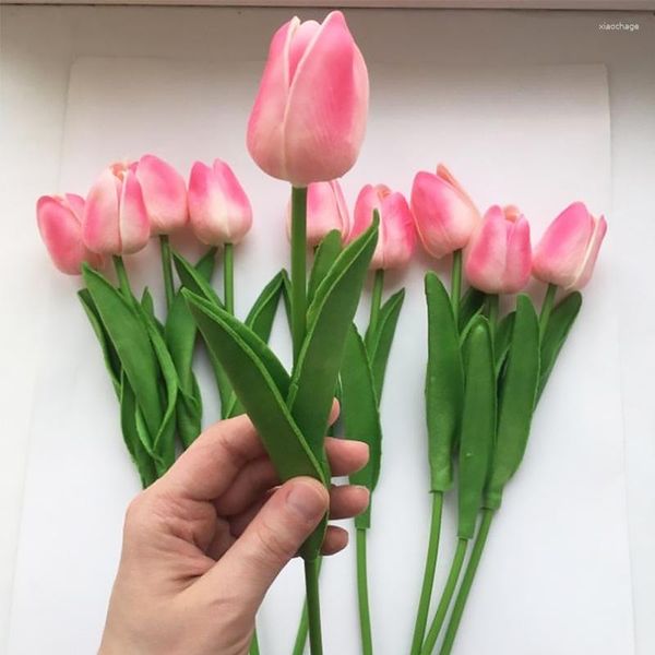 Flores decorativas artificiais pu tulipas realistas buquê de flores falsas floral para festa de casamento decoração suprimentos para casa jardim ornamento presentes