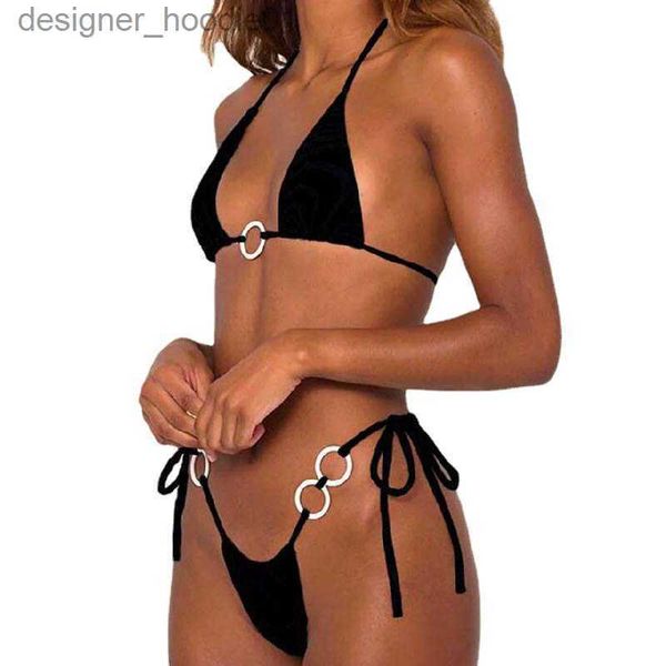 Costumi da bagno da donna Costumi da bagno da donna 2022 Nuovo set bikini allacciato per le donne Costume da bagno da donna sexy Micro bikini Costumi da bagno da spiaggia Perizoma costume da bagno Nero Bianco Verde L230213 L