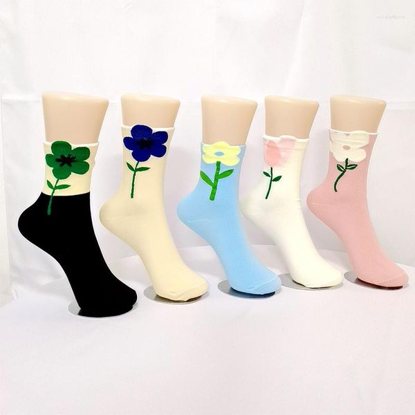 Женские носки Kawaii, женские милые дышащие повседневные носки в японском и корейском стиле ярких цветов в стиле Харадзюку со средней трубкой