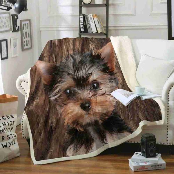 Decken CLOOCL Decke Tiere Hunde Yorkshire Terrier 3D-Druck Überwurfdecke Bettwäsche Heimdekoration Büro Nickerchen Decke Sherpa Decke HKD230922