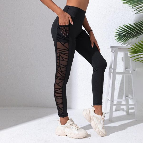 Pantalon actif de Yoga en maille pour femmes, Leggings de Sport à séchage rapide, avec poche pour téléphone, Fitness, course à pied, extensible