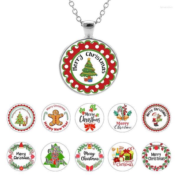 Collane con ciondolo Buon Natale Alce Piccolo pupazzo di neve Cabochon Collana a catena a maglie Fondo piatto Accessori YSD67