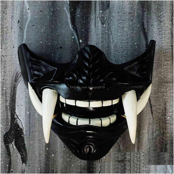 Partymasken Adt Unisex Latex Japanische Prajna Hannya Noh Kabuki Dämon Samurai Halbgesichtsmaske Halloween 230705 Drop Lieferung Home Gard Dhbxt