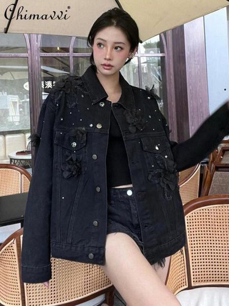 Damenjacken, schwarze Vintage-Jeansjacke, 2023 Herbstkleidung, modisch, mit Schleife, locker, lässig, elegant, All-Match-Deckmantel