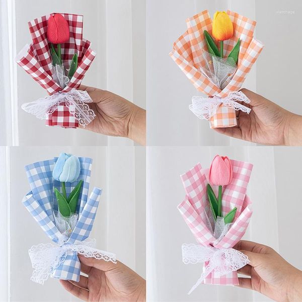 Dekorative Blumen niedliche Mini -Tulpe Single künstliche Bouquet Geburtstagsfeier Geschenke Wickeln Dekorationen Simuliertes Handwerk