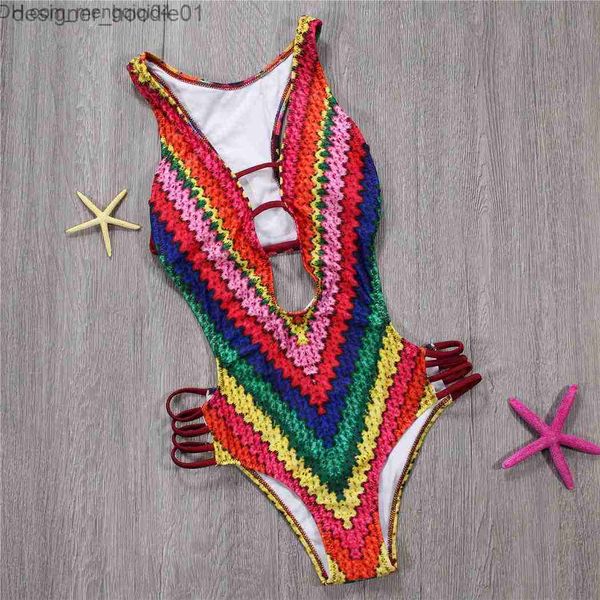 Womens Swimwear Womens Swimwear Sexy Bandage One Piece Swimsuit Floral Swimwear Mulheres Backless Monokini Push Up Swim Suits High Cut Trikini Maiô XL Z230705 L