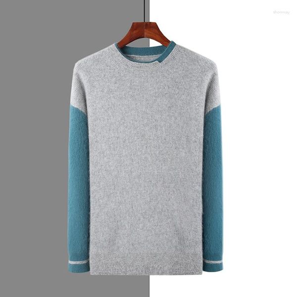 Maglioni da uomo Maglione Pullover Girocollo Manica lunga Puro visone Cashmere Lavorato a maglia Taglia grande Colore a contrasto 23 Top autunno/inverno