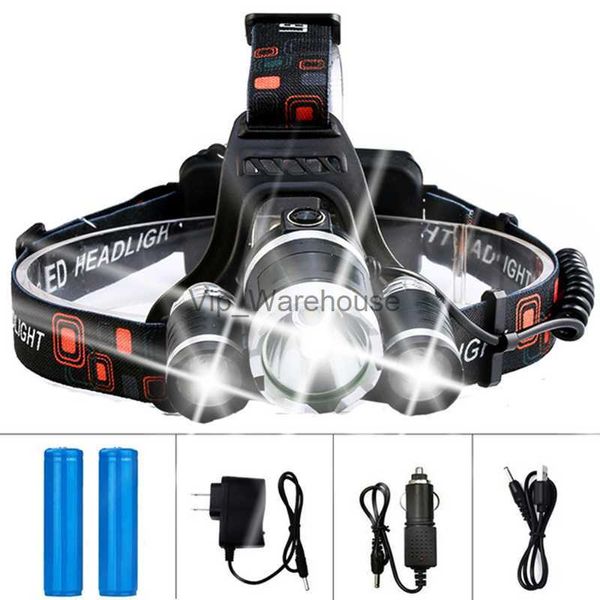 Stirnlampen Dropshipping LED-Scheinwerfer-Scheinwerfer-Taschenlampe, wiederaufladbar, 3 R5 LED-Schutzhelm-Scheinwerfer, Batterie, Auto-Wandladegerät für Camping HKD230922