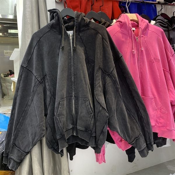 Erkek Ceketler 23FW Vetements Yıkanmış Pembe Fermuar Erkekler Kadınlar 11 Kalite VTM Büyük Boy Patchwork Kapşonlu 230921