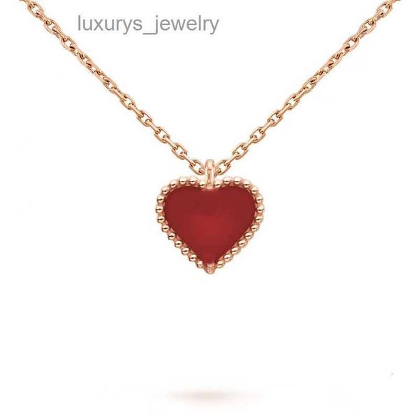 Schmuck Designer-Halskette mit Herz-Anhänger Designer-Schmuck Liebeshalsketten Vierblättriges Kleeblatt Sterlingsilber Roségold Rote herzförmige Halskette Geschenk für Frauen