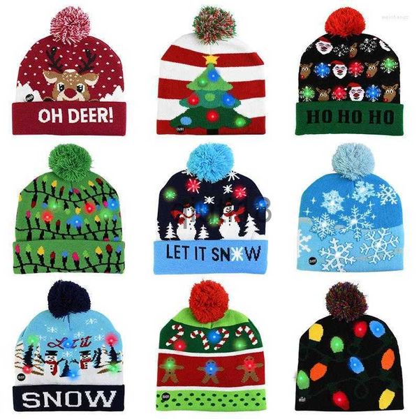 Beanie/Kafatası Caps Beanies LED Noel Şapkası Kazak Örme Beanie Hediye Çocuklar İçin Hediye Xmas 2022 Yıllık Dekorasyonlar X0922