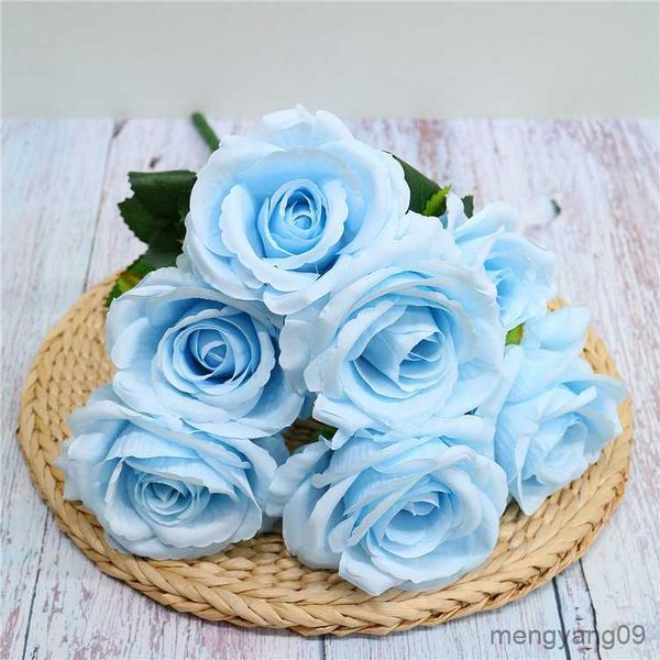 Decorazioni natalizie economiche Belle rose di peonia artificiale Teste di fiori di seta Rosa blu Bouquet da sposa Decorazione della casa Decor R230922