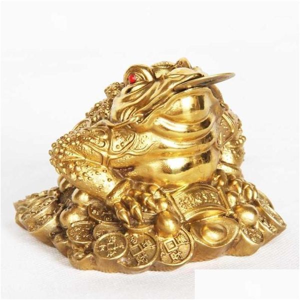 Oggetti decorativi Figurine Sì Lucky Feng Shui Ottone Rana a tre zampe Rospo Benedizione Attrarre ricchezza Soldi Statua in metallo Figurina Otvao