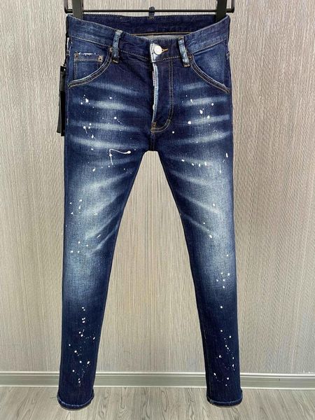 Мужские джинсы 2023, модные брюки-карандаш с царапинами, аэрозольной краской 9896 #