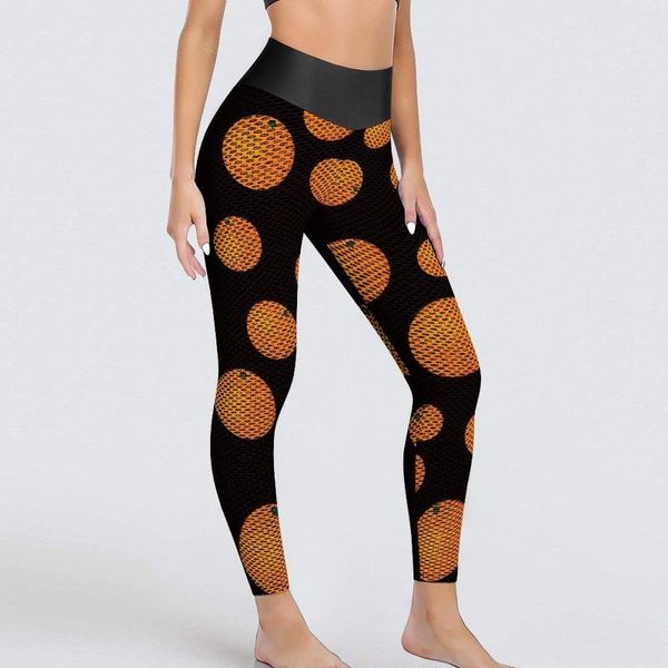 Leggings femininas laranjas amarelas calças de yoga sexy frutas impressão design cintura alta treino leggins feminino doce sem costura calças esportivas