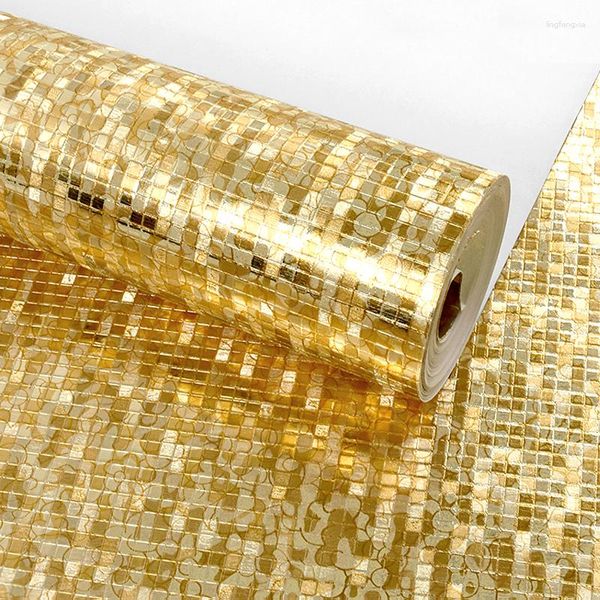 Duvar Kağıtları Kendinden Yapışkan Mozaik Duvar Kağıdı Silindirler Duvar Dekorasyonu Glitter Işık Altın Folyo Ekose Kağıt Çıkartmalar KTV